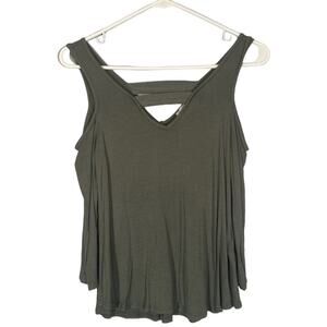 Threads Studio Olive Green Cold Shoulder V-Neck Lightweight Blouse Women’s Small
